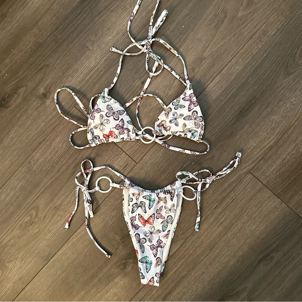 Butterfly Print Ring Bikini Set